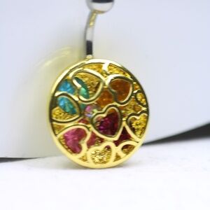 Intricate Hearts Belly Piercing with variety of stones New